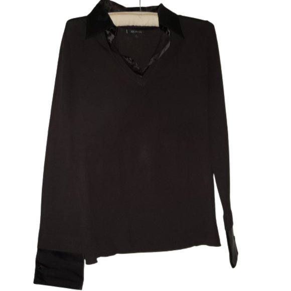 Brown Anne Klein Sweater with silky collar and cuffs - Picture 3 of 6